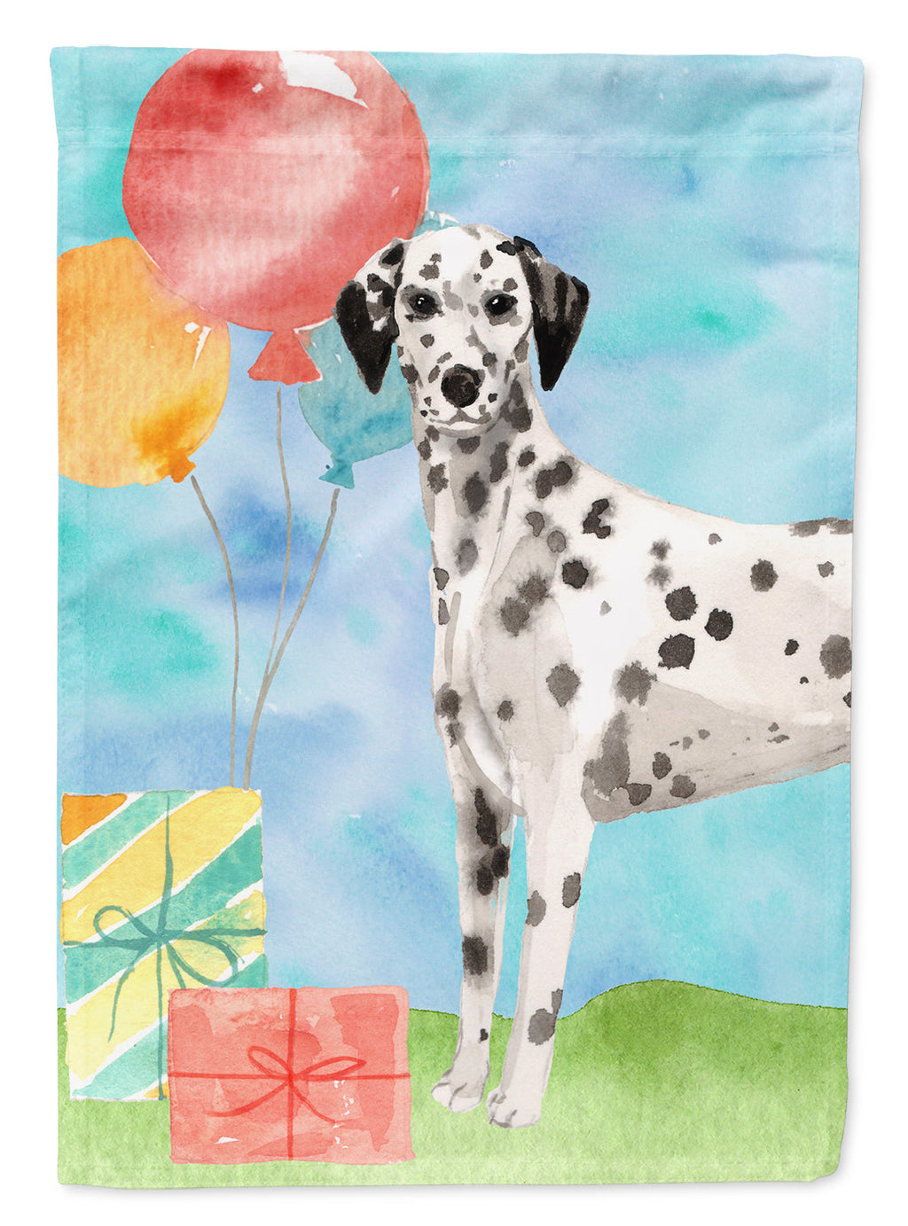 Happy Birthday Dalmatian House Flag 28x40 Porch Sleeve Pole Decorative Outside Yard Banner Artwork Wall Hanging, Polyester