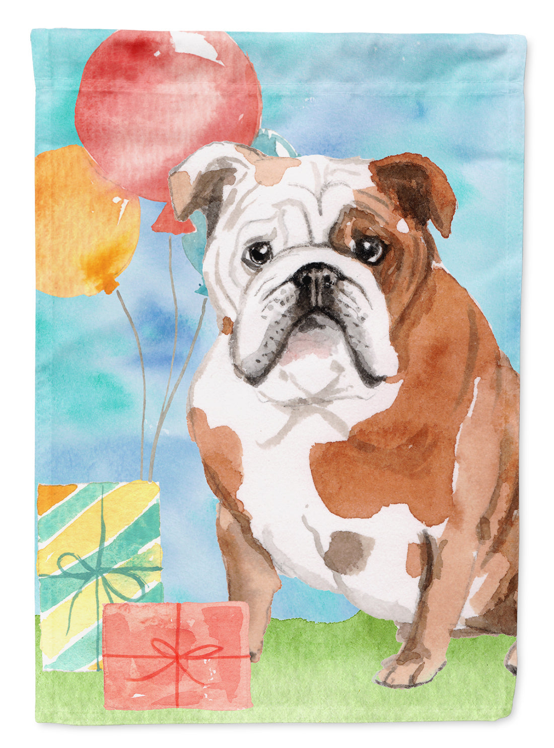 Happy Birthday English Bulldog House Flag 28x40 Porch Sleeve Pole Decorative Outside Yard Banner Artwork Wall Hanging, Polyester