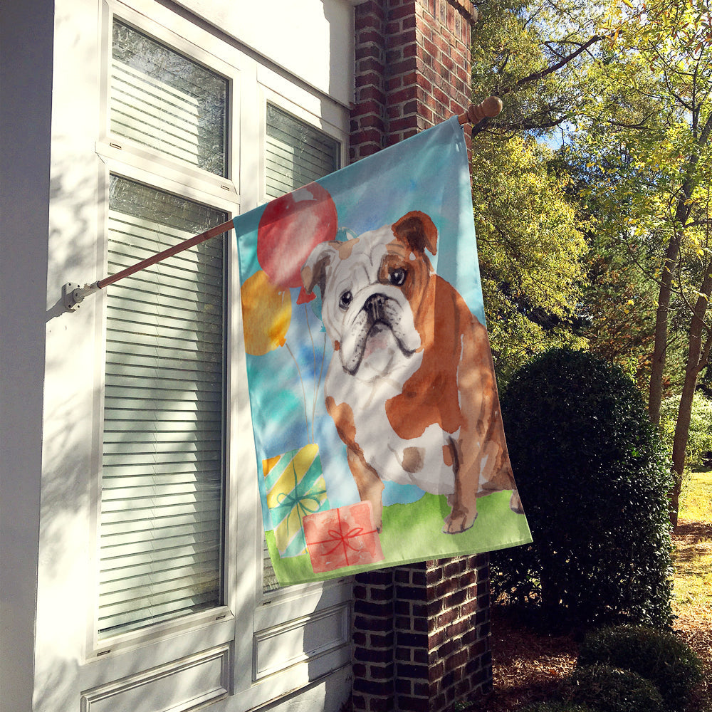 Happy Birthday English Bulldog House Flag 28x40 Porch Sleeve Pole Decorative Outside Yard Banner Artwork Wall Hanging, Polyester