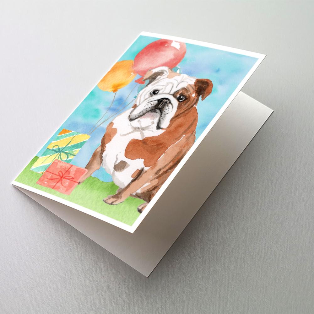 Happy Birthday English Bulldog Greeting Cards Pack of 8 Blank Cards with Envelopes Whimsical A7 Size 5x7