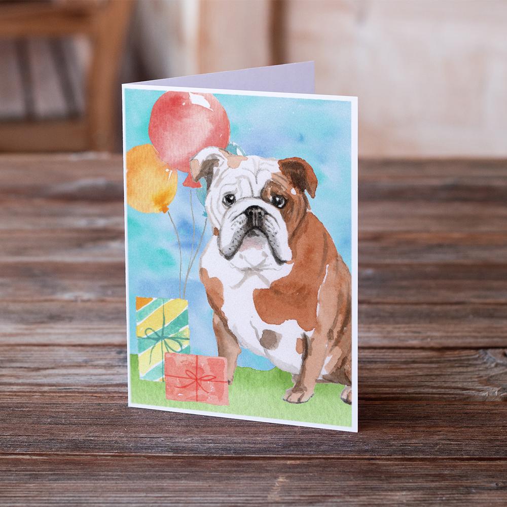 Happy Birthday English Bulldog Greeting Cards Pack of 8 Blank Cards with Envelopes Whimsical A7 Size 5x7