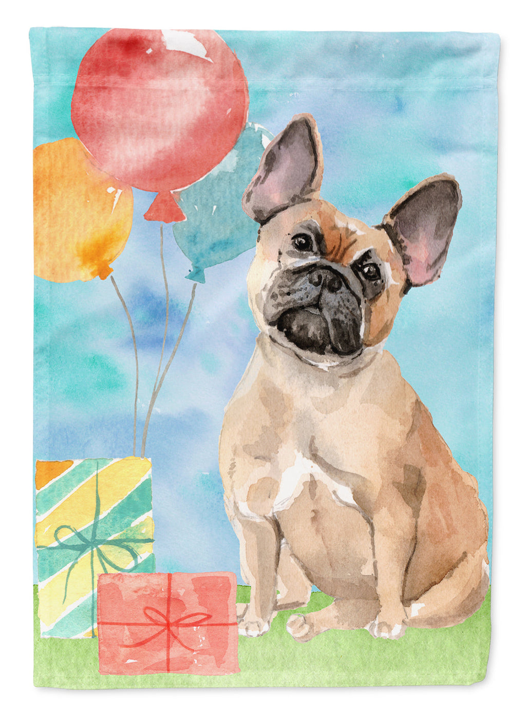 Happy Birthday Fawn French Bulldog House Flag 28x40 Porch Sleeve Pole Decorative Outside Yard Banner Artwork Wall Hanging, Polyester