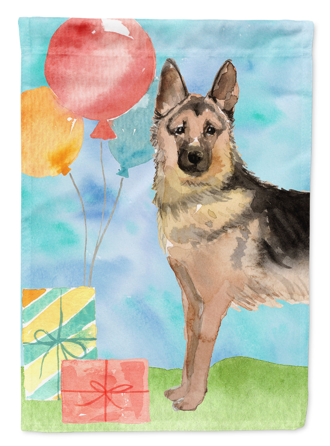 Happy Birthday German Shepherd House Flag 28x40 Porch Sleeve Pole Decorative Outside Yard Banner Artwork Wall Hanging, Polyester