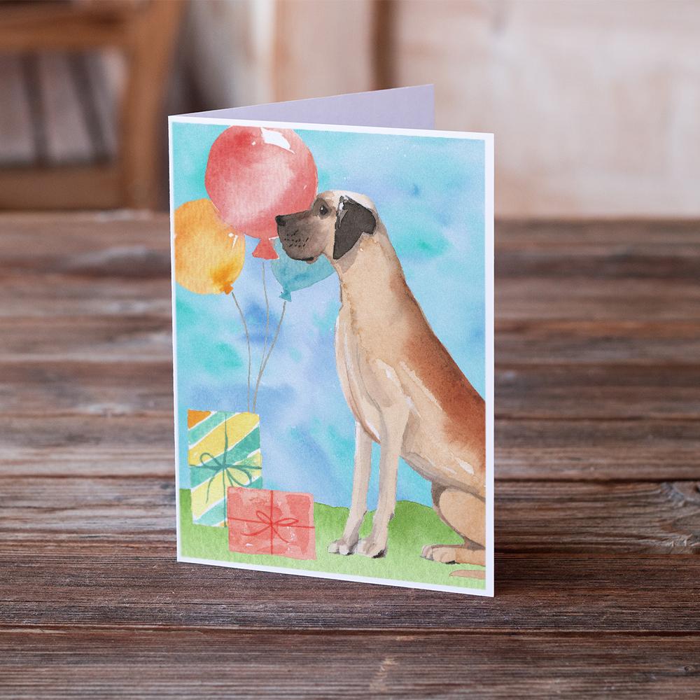 Happy Birthday Great Dane Greeting Cards Pack of 8 Blank Cards with Envelopes Whimsical A7 Size 5x7