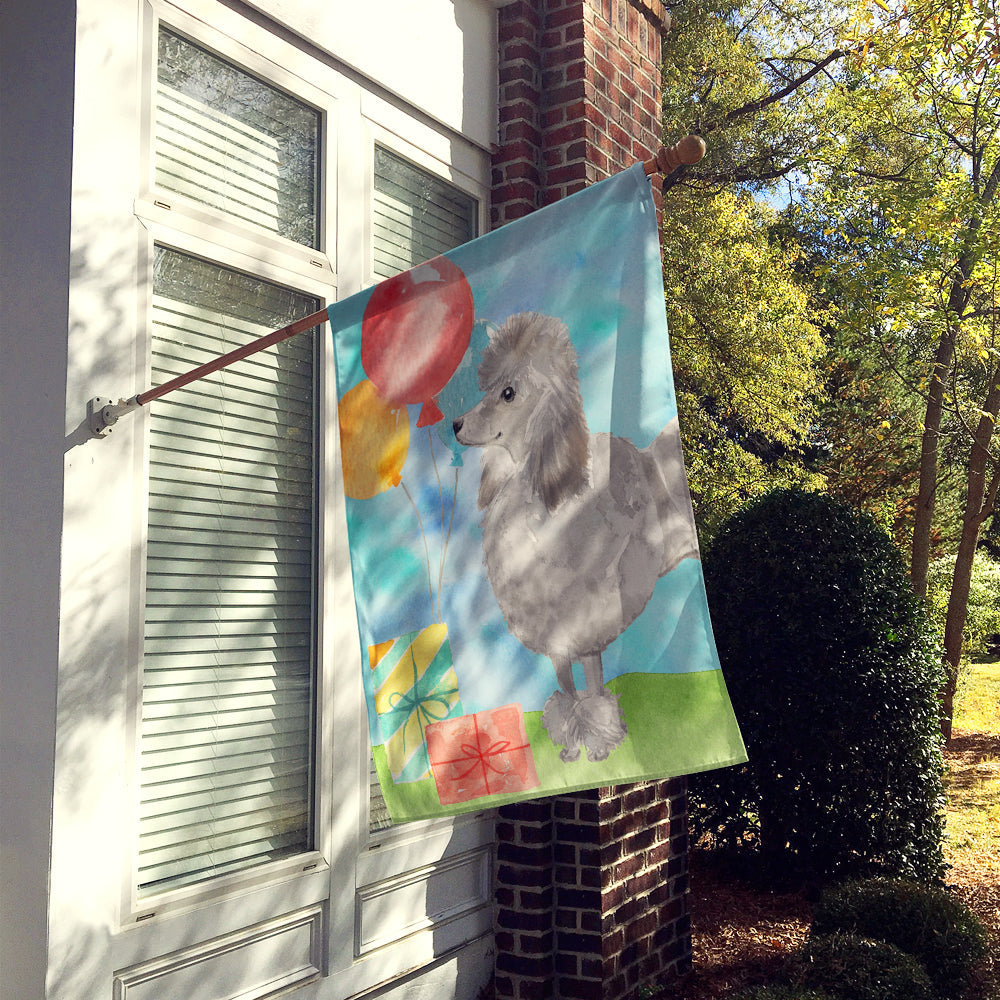 Happy Birthday Silver Poodle House Flag 28x40 Porch Sleeve Pole Decorative Outside Yard Banner Artwork Wall Hanging, Polyester