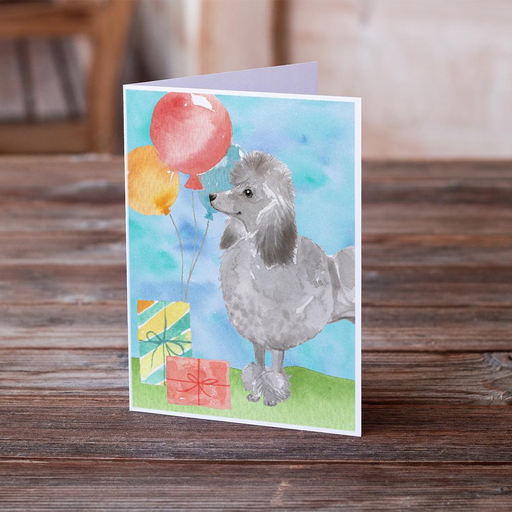 Happy Birthday Silver Poodle Greeting Cards Pack of 8 Blank Cards with Envelopes Whimsical A7 Size 5x7