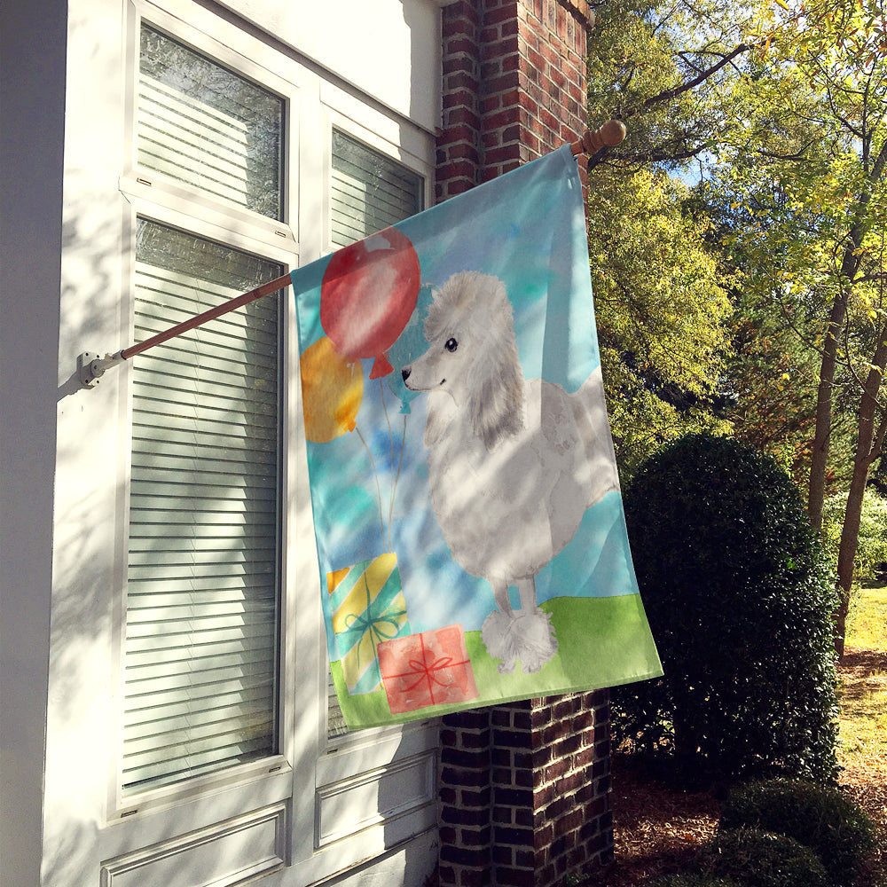 Happy Birthday Silver Poodle House Flag 28x40 Porch Sleeve Pole Decorative Outside Yard Banner Artwork Wall Hanging, Polyester