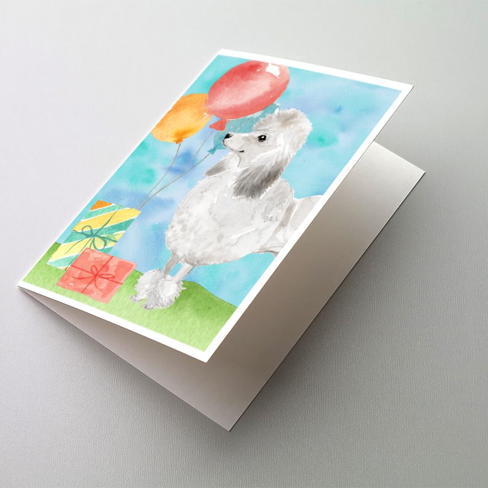 Happy Birthday Silver Poodle Greeting Cards Pack of 8 Blank Cards with Envelopes Whimsical A7 Size 5x7