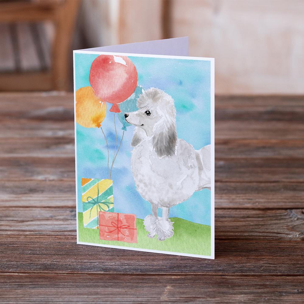 Happy Birthday Silver Poodle Greeting Cards Pack of 8 Blank Cards with Envelopes Whimsical A7 Size 5x7