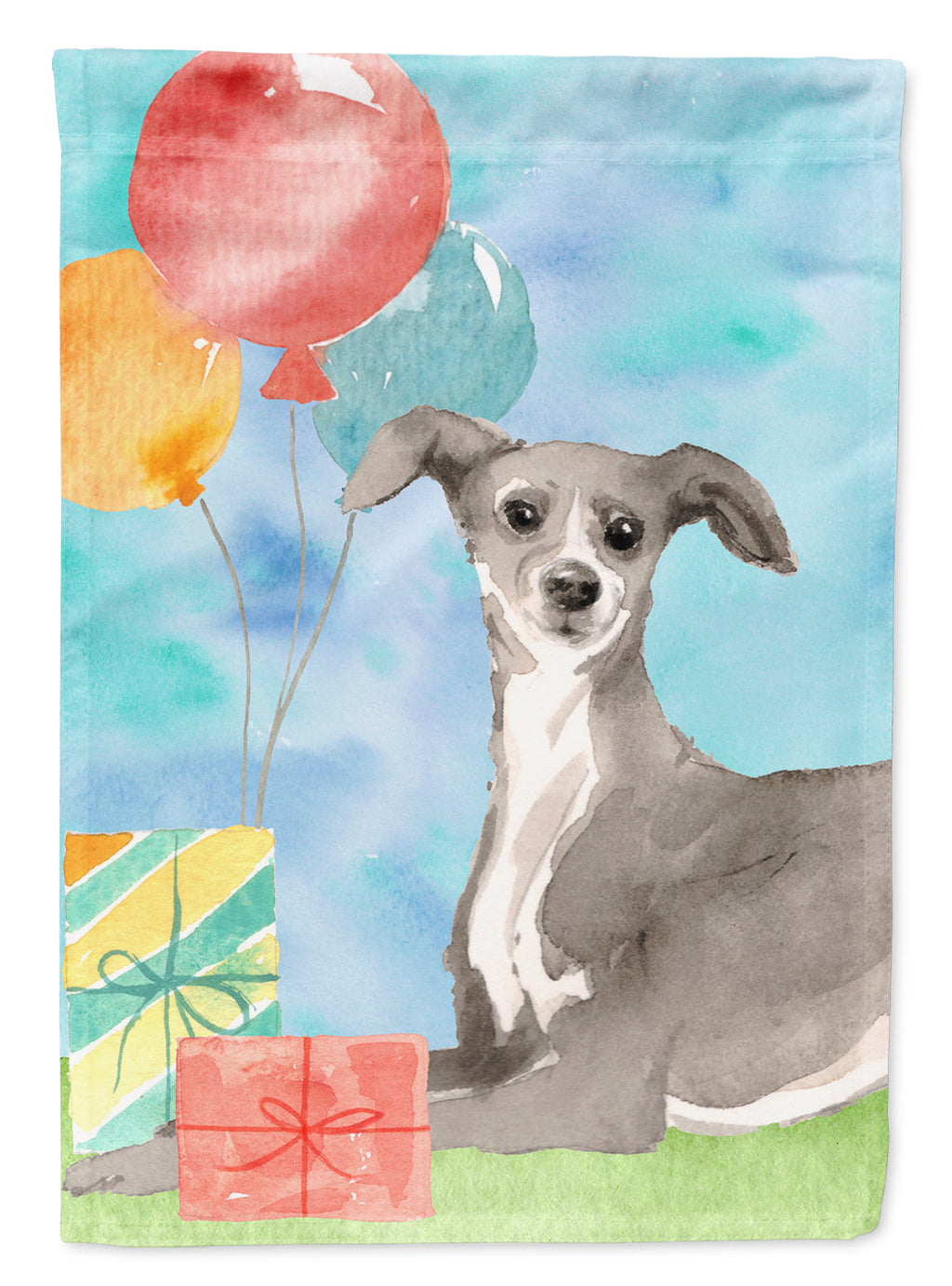 Happy Birthday Italian Greyhound House Flag 28x40 Porch Sleeve Pole Decorative Outside Yard Banner Artwork Wall Hanging, Polyester