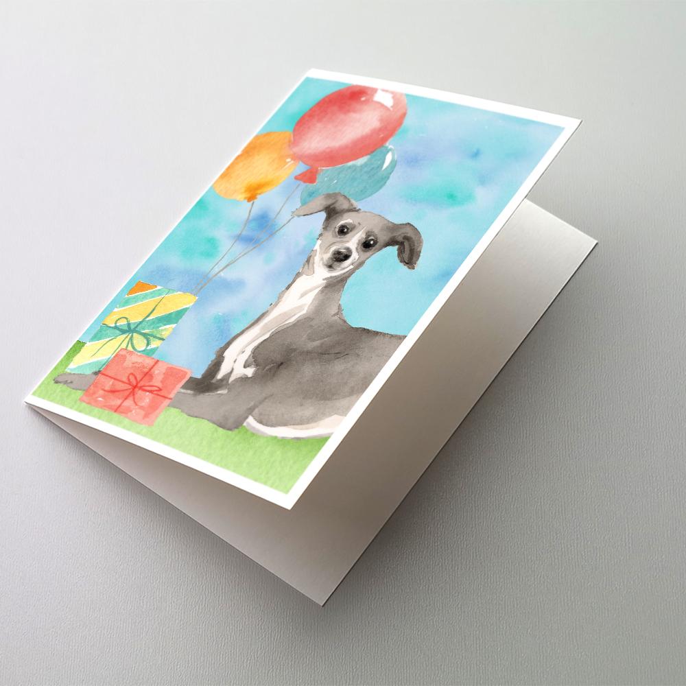 Happy Birthday Italian Greyhound Greeting Cards Pack of 8 Blank Cards with Envelopes Whimsical A7 Size 5x7
