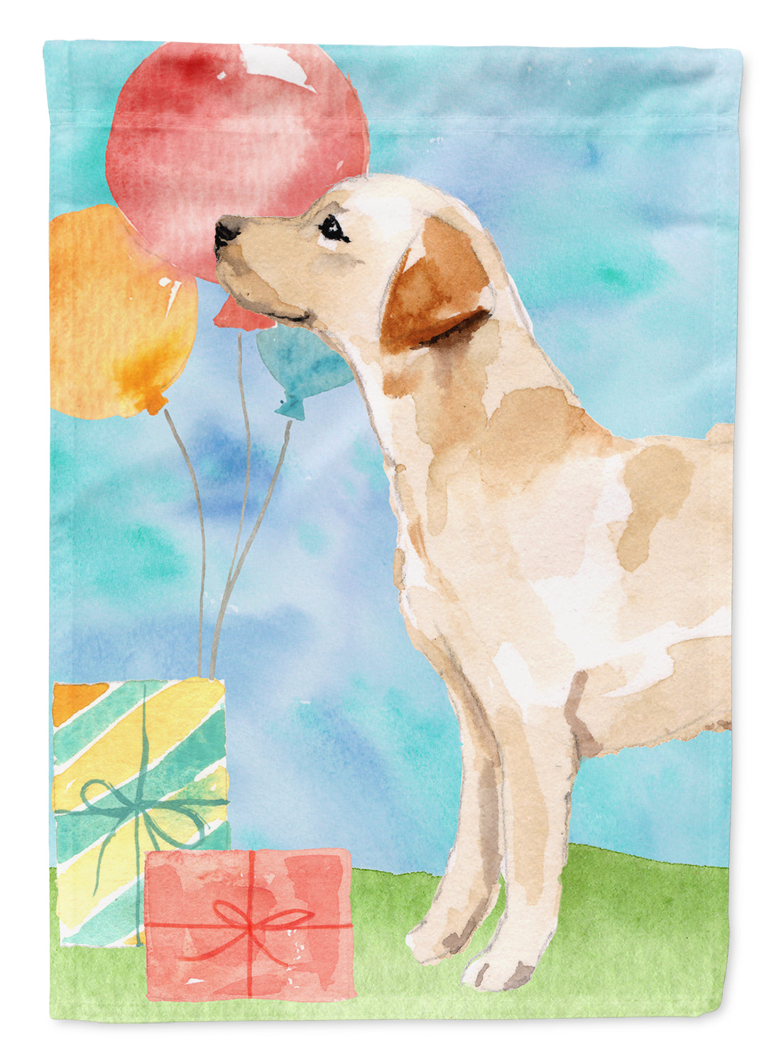 Happy Birthday Labrador Retriever Yellow House Flag 28x40 Porch Sleeve Pole Decorative Outside Yard Banner Artwork Wall Hanging, Polyester