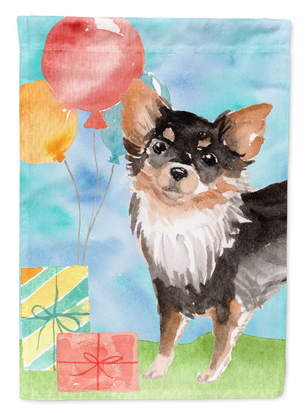 Happy Birthday Long Haired Chihuahua House Flag 28x40 Porch Sleeve Pole Decorative Outside Yard Banner Artwork Wall Hanging, Polyester