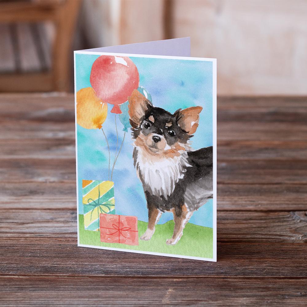 Happy Birthday Long Haired Chihuahua Greeting Cards Pack of 8 Blank Cards with Envelopes Whimsical A7 Size 5x7