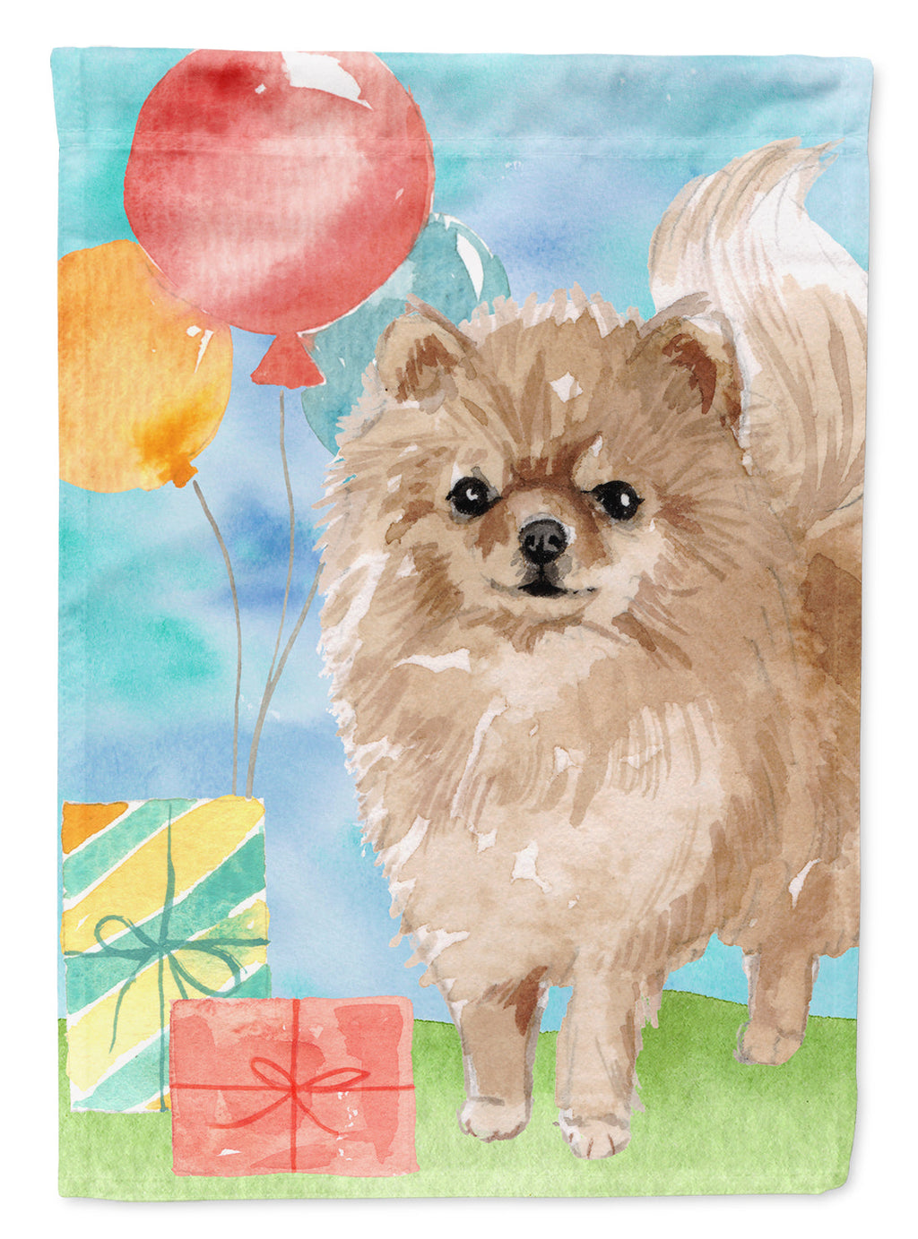 Happy Birthday Pomeranian House Flag 28x40 Porch Sleeve Pole Decorative Outside Yard Banner Artwork Wall Hanging, Polyester