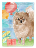 Happy Birthday Pomeranian House Flag 28x40 Porch Sleeve Pole Decorative Outside Yard Banner Artwork Wall Hanging, Polyester