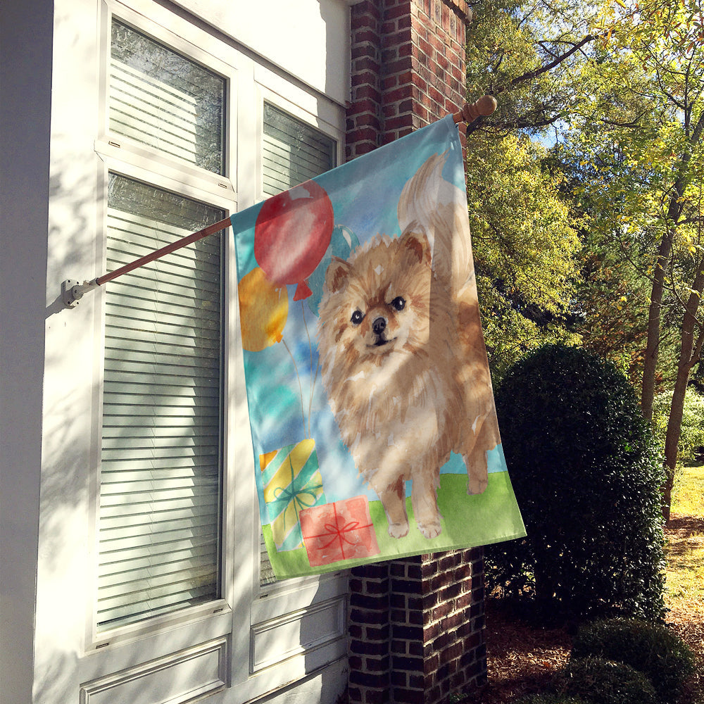 Happy Birthday Pomeranian House Flag 28x40 Porch Sleeve Pole Decorative Outside Yard Banner Artwork Wall Hanging, Polyester