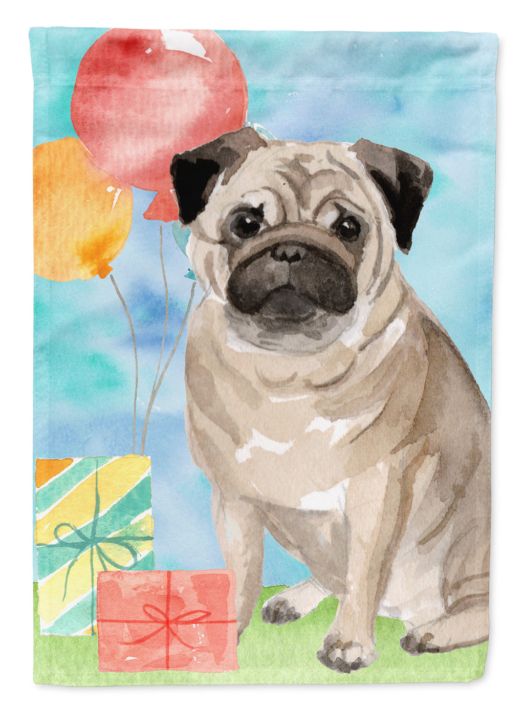 Happy Birthday Pug House Flag 28x40 Porch Sleeve Pole Decorative Outside Yard Banner Artwork Wall Hanging, Polyester