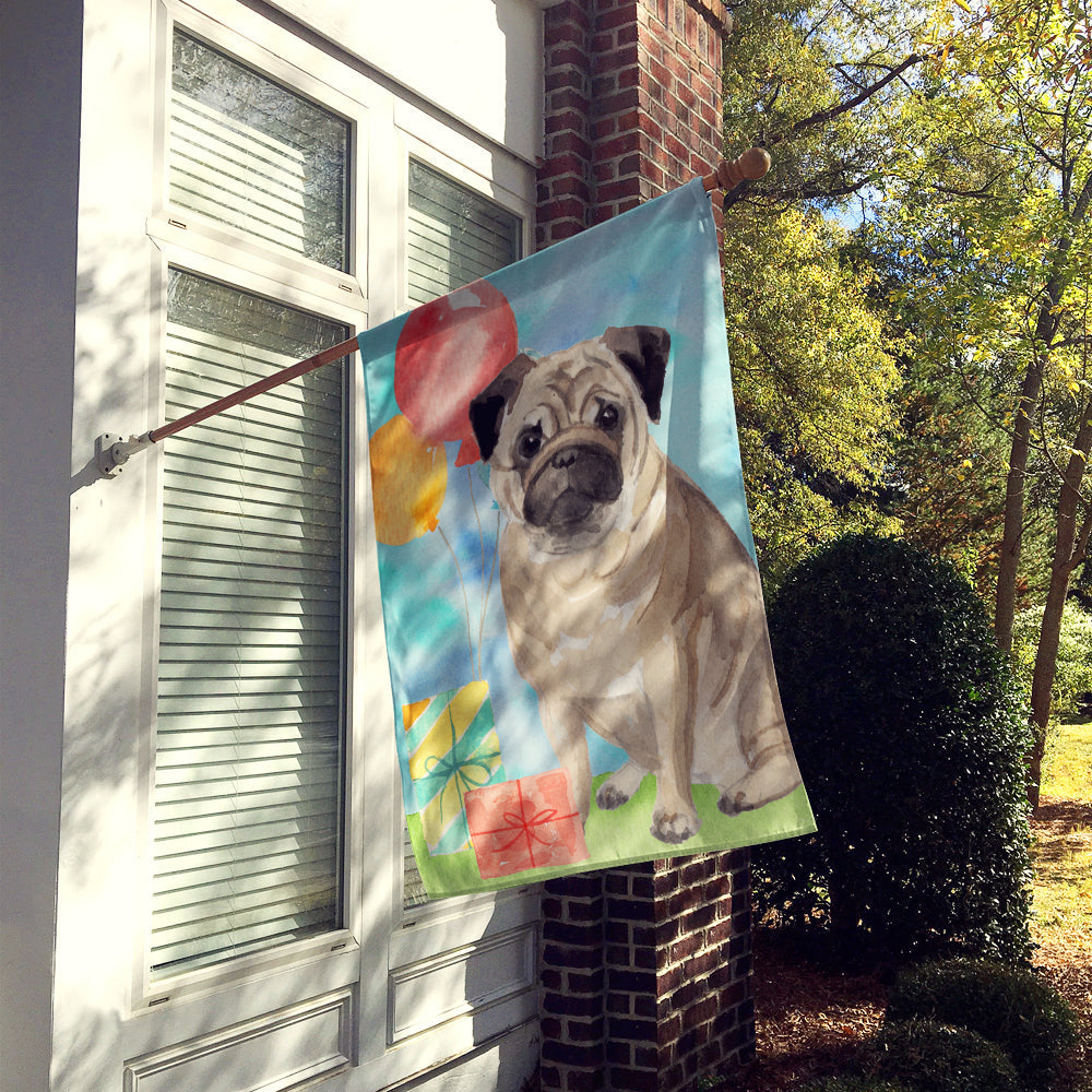 Happy Birthday Pug House Flag 28x40 Porch Sleeve Pole Decorative Outside Yard Banner Artwork Wall Hanging, Polyester