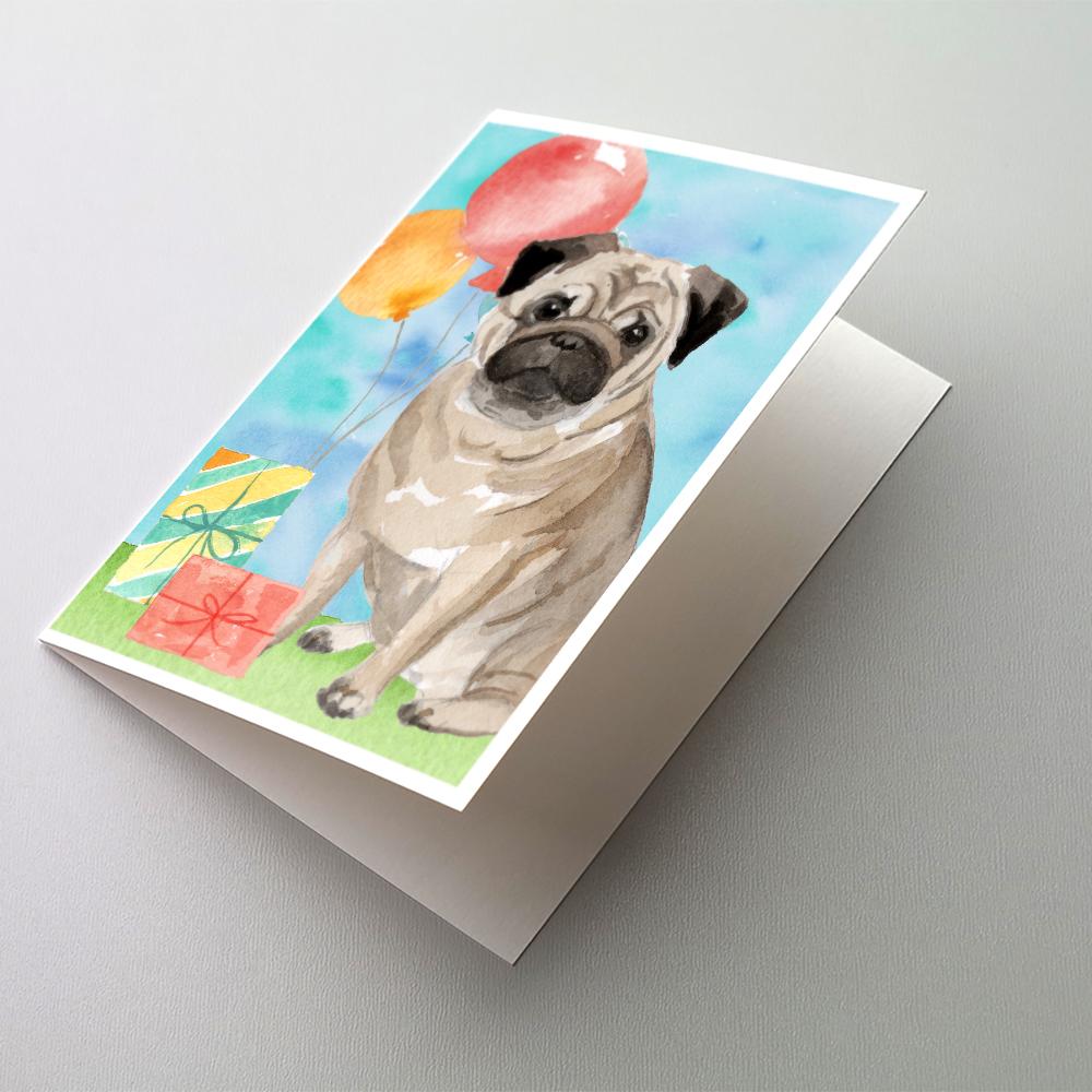 Happy Birthday Pug Greeting Cards Pack of 8 Blank Cards with Envelopes Whimsical A7 Size 5x7