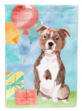 Happy Birthday Red Staffie Bull House Flag 28x40 Porch Sleeve Pole Decorative Outside Yard Banner Artwork Wall Hanging, Polyester