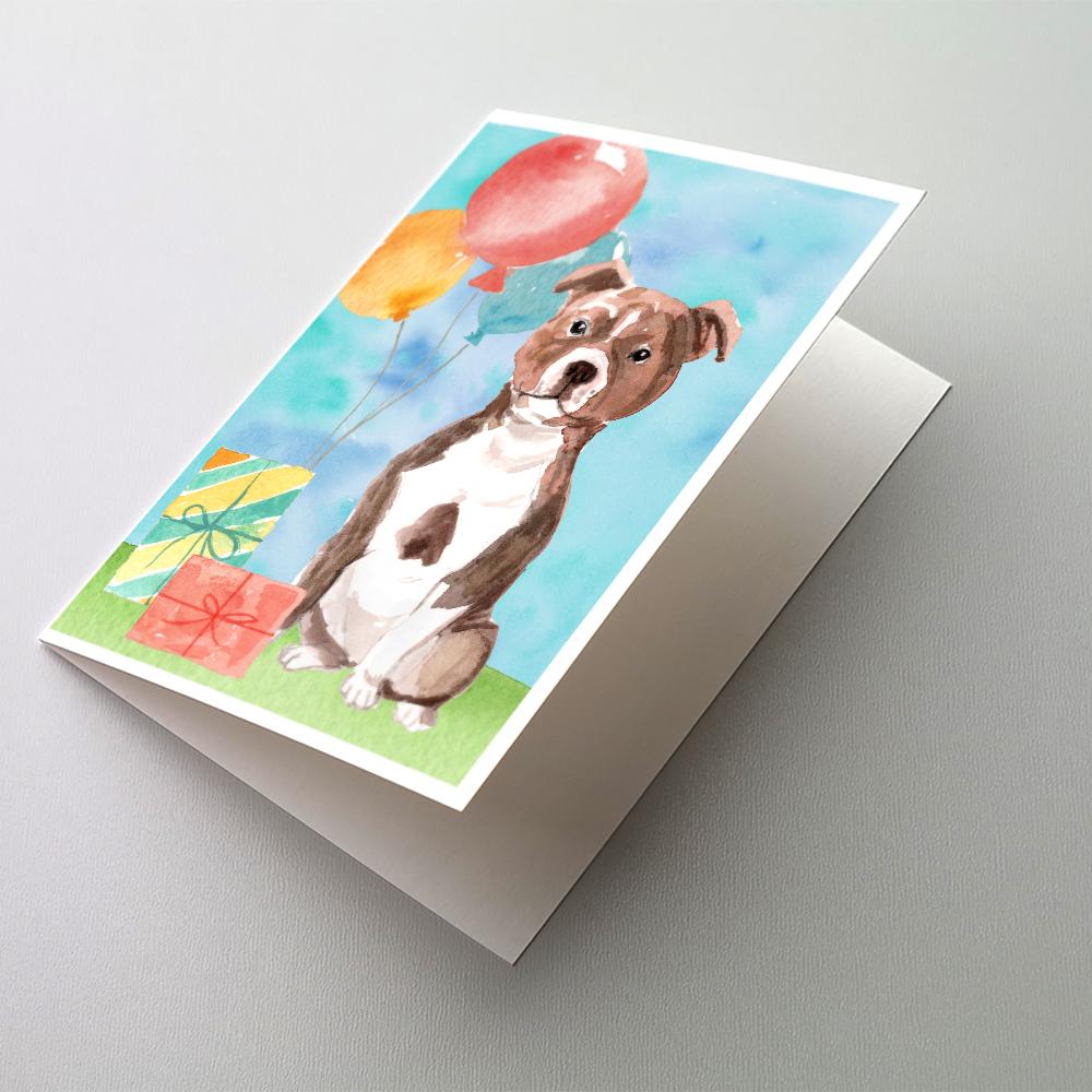 Happy Birthday Red Staffie Bull Greeting Cards Pack of 8 Blank Cards with Envelopes Whimsical A7 Size 5x7