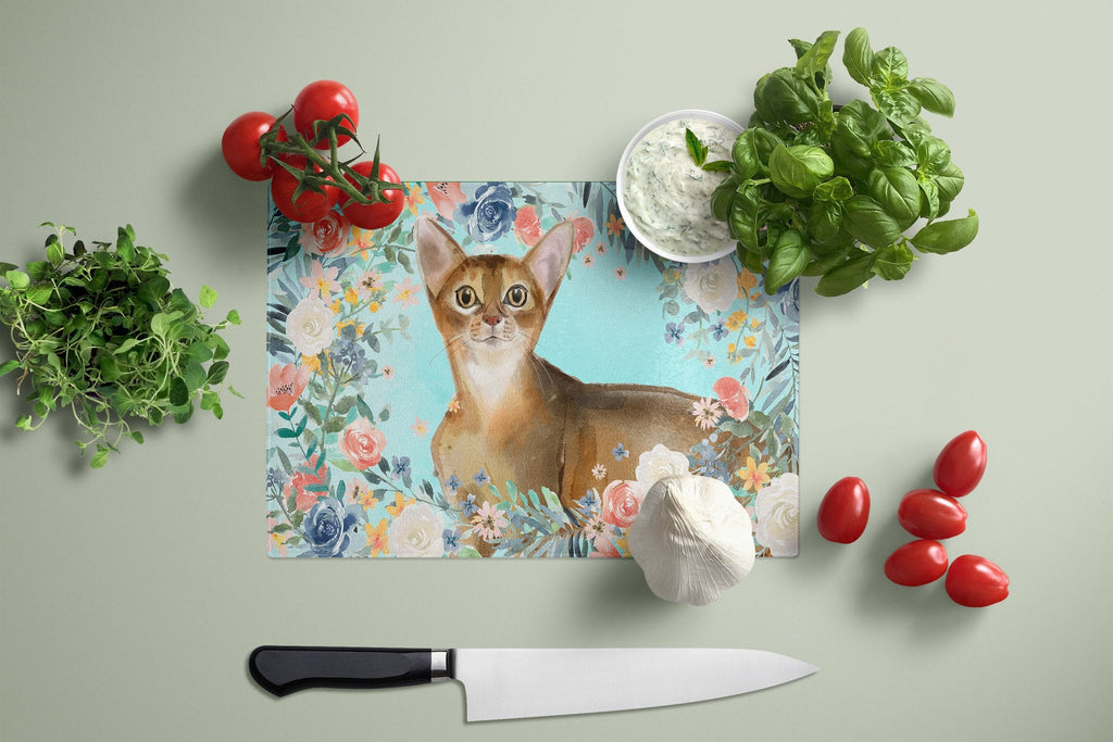 Abyssinian Spring Flowers Cutting Board Tempered Glass Kitchen Cutting Surface, Heat Resistant Chopping, Non-Slip Feet, Food Prep & Serving
