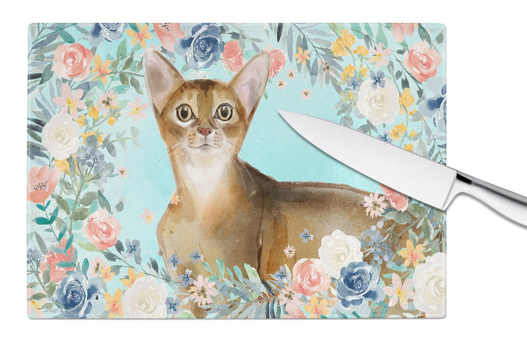 Abyssinian Spring Flowers Cutting Board Tempered Glass Kitchen Cutting Surface, Heat Resistant Chopping, Non-Slip Feet, Food Prep & Serving