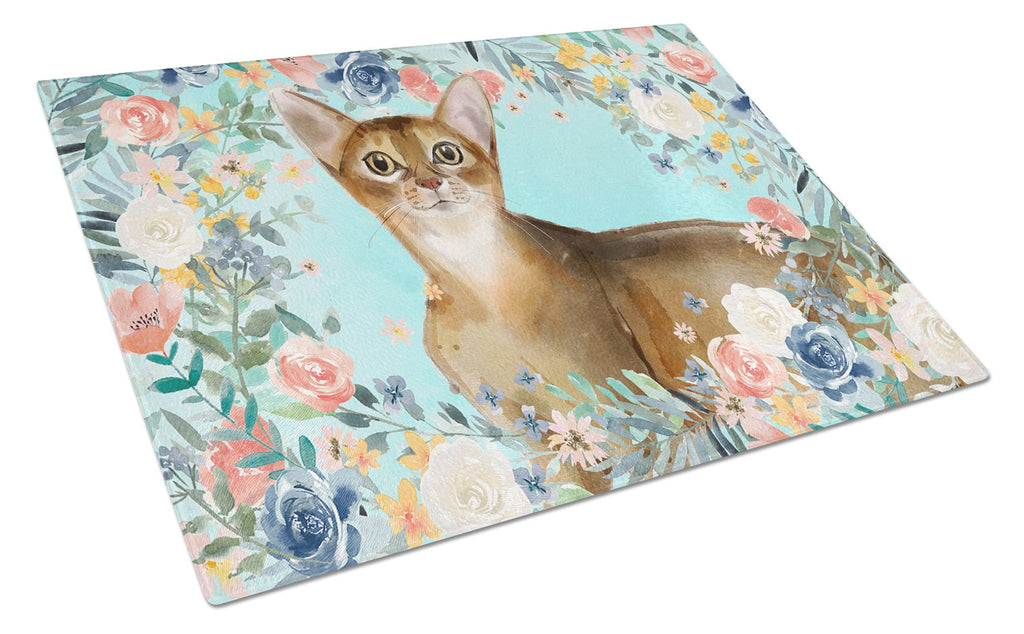 Abyssinian Spring Flowers Cutting Board Tempered Glass Kitchen Cutting Surface, Heat Resistant Chopping, Non-Slip Feet, Food Prep & Serving