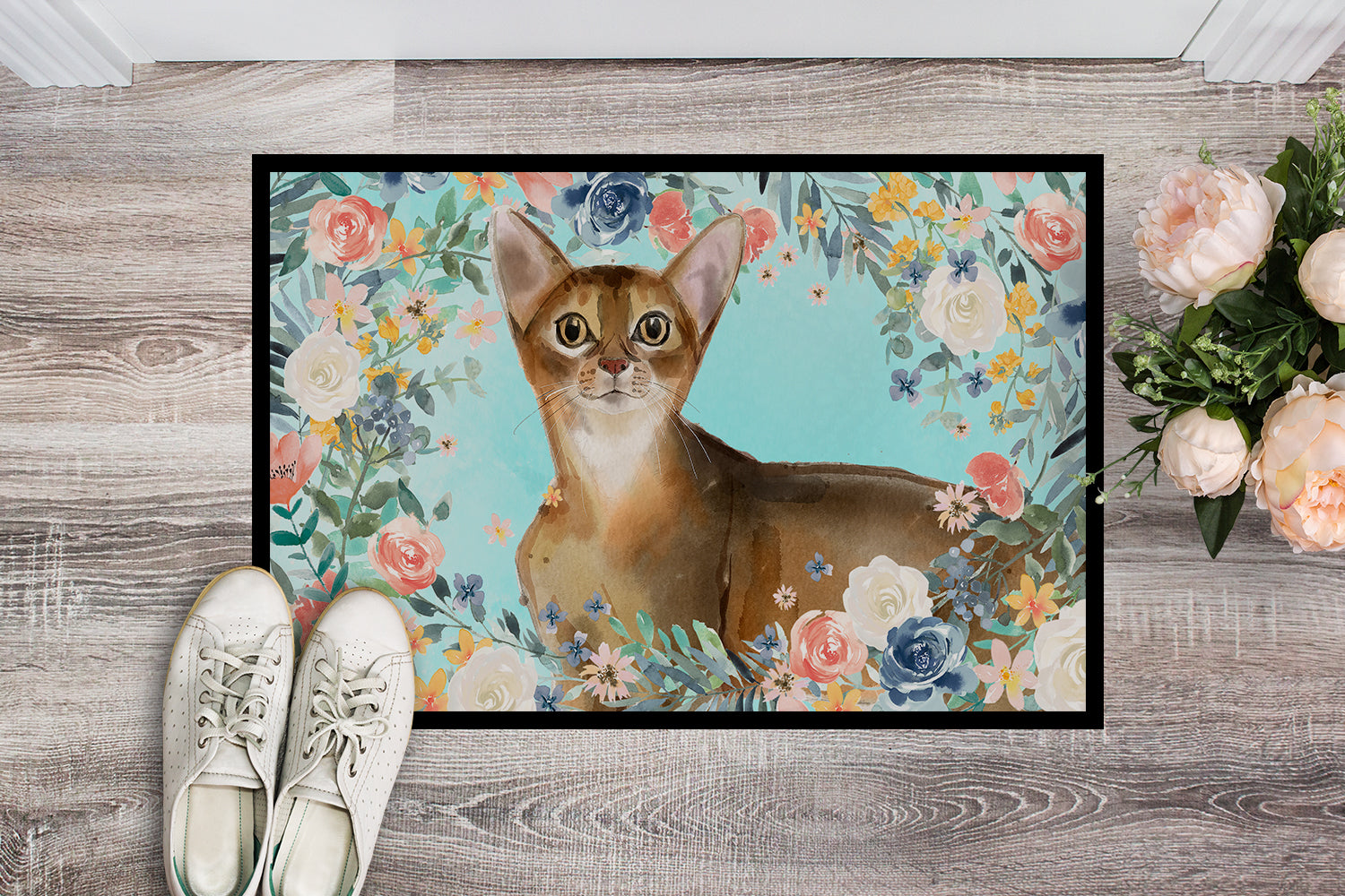 Abyssinian Spring Flowers Doormat Indoor Outdoor 18H X 27W Front Door Mat Rugs for Entryway, Non Slip Washable