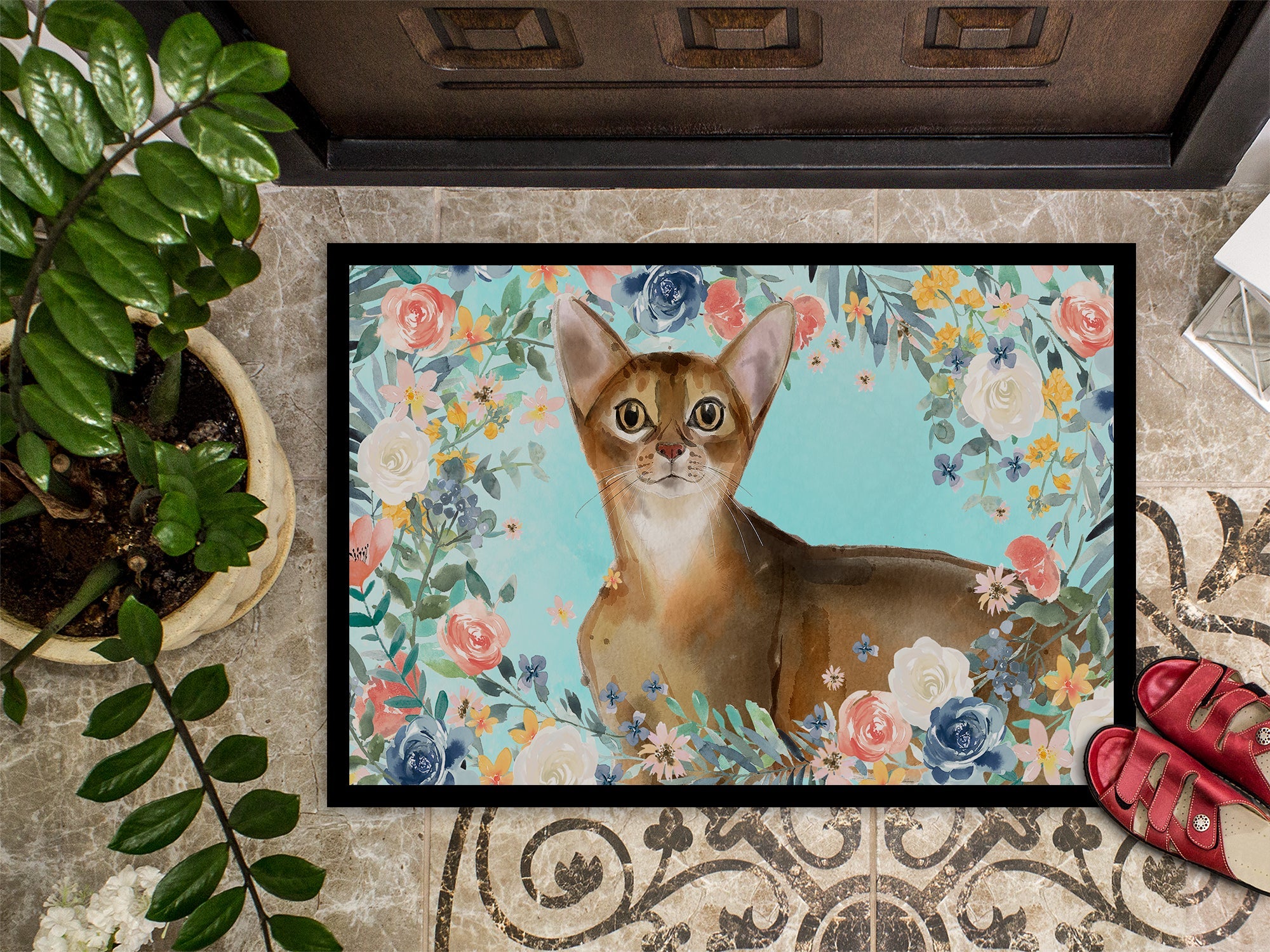 Abyssinian Spring Flowers Doormat Indoor Outdoor 18H X 27W Front Door Mat Rugs for Entryway, Non Slip Washable
