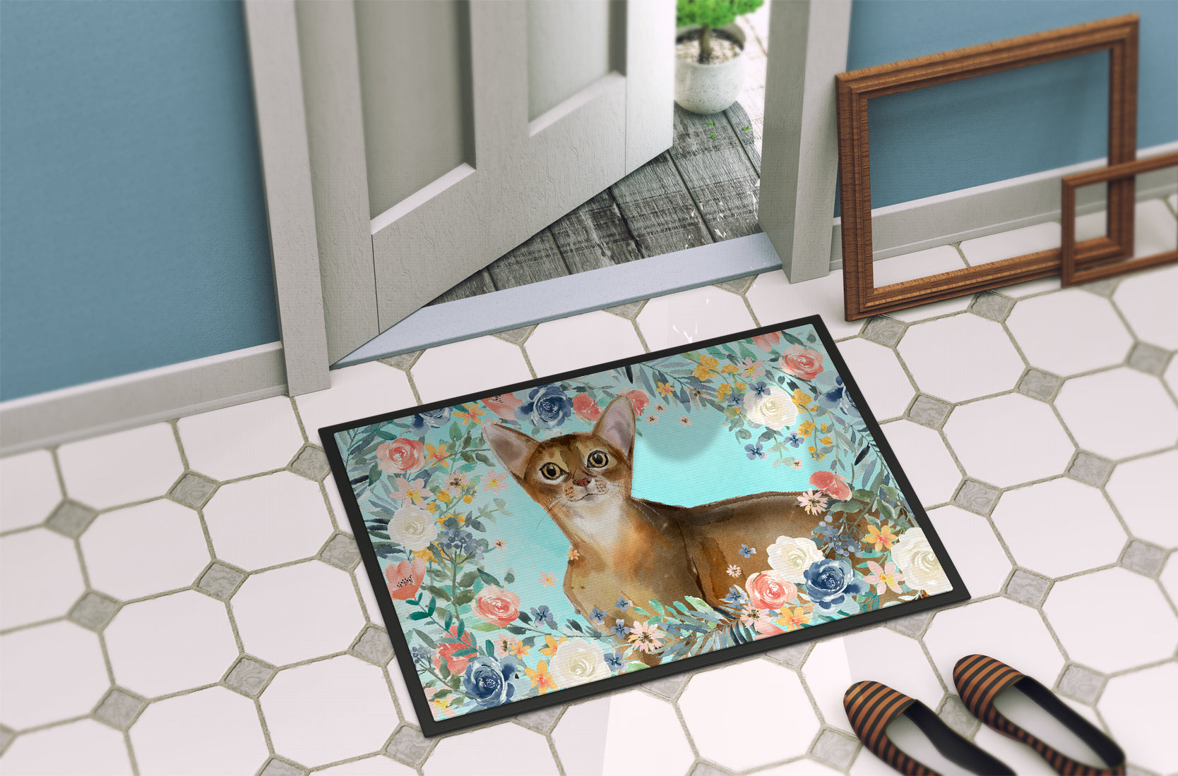 Abyssinian Spring Flowers Doormat Indoor Outdoor 18H X 27W Front Door Mat Rugs for Entryway, Non Slip Washable