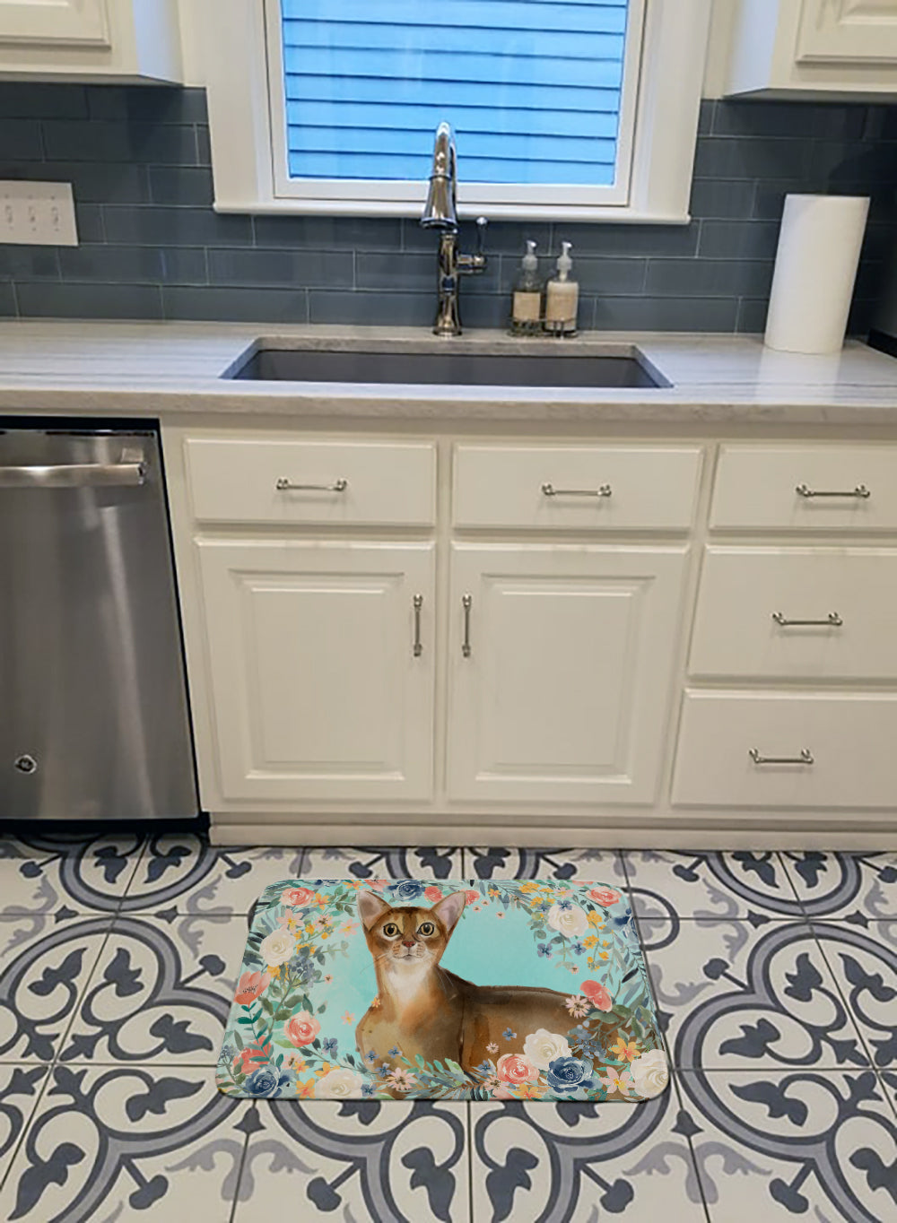 Abyssinian Spring Flowers Memory Foam Kitchen Mat Machine Washable Anti-Fatigue Cushion Comfort Bath or Kitchen Rug