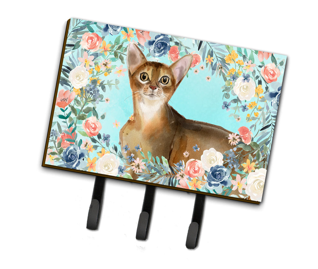 Abyssinian Spring Flowers Leash or Key Holder Wall Hooks, Coat Rack Wall Mount, for Hanging Keys, Towels, Aprons, Leashes