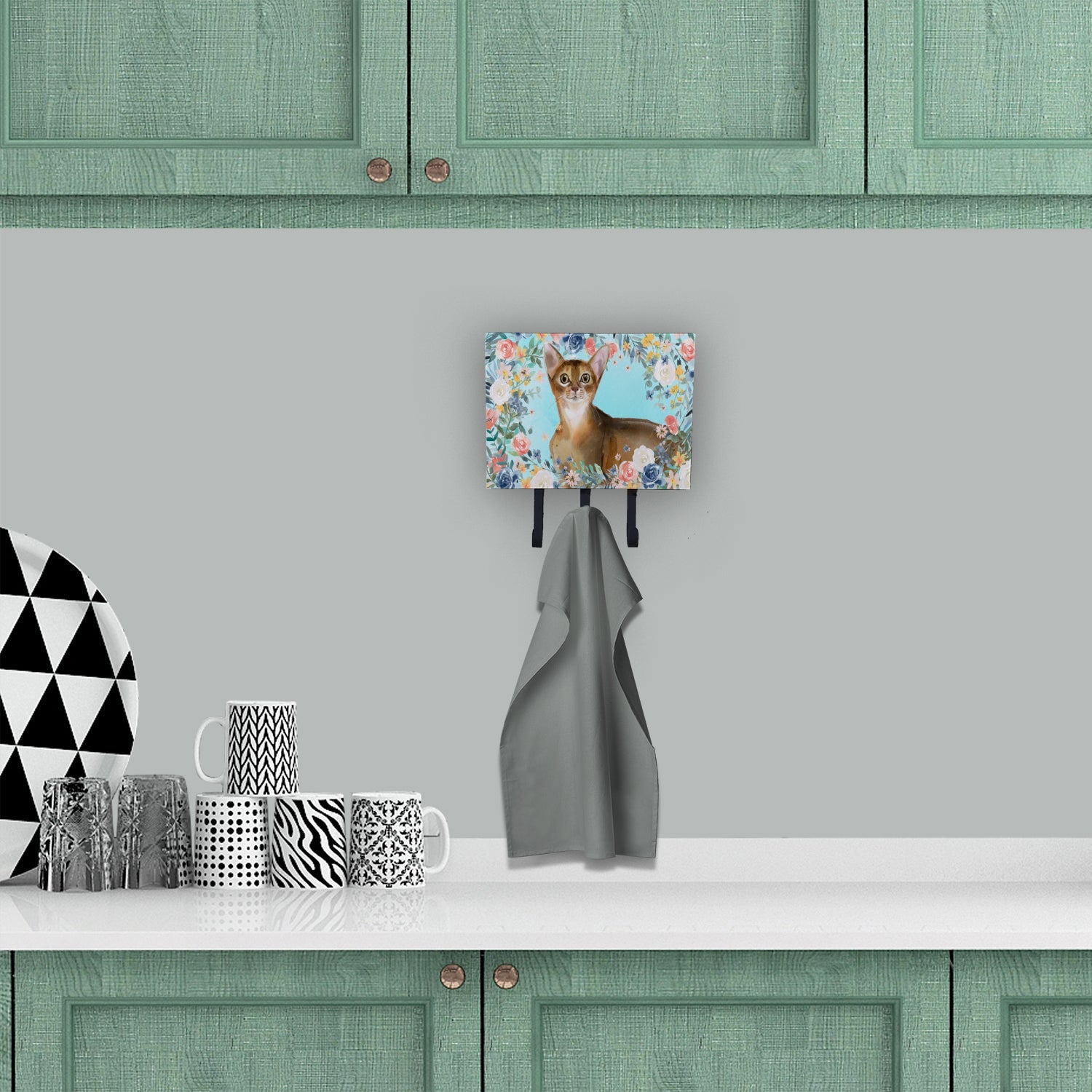 Abyssinian Spring Flowers Leash or Key Holder Wall Hooks, Coat Rack Wall Mount, for Hanging Keys, Towels, Aprons, Leashes