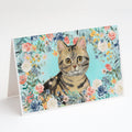 American Shorthair Brown Tabby Spring Flowers Greeting Cards Pack of 8 Blank Cards with Envelopes Whimsical A7 Size 5x7