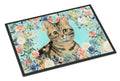 American Shorthair Brown Tabby Spring Flowers Doormat Indoor Outdoor 24H X 36W Front Door Mat Rugs for Entryway, Non Slip Washable Low Pile,