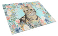American Shorthair Brown Tabby Spring Flowers Cutting Board Tempered Glass Kitchen Cutting Surface, Heat Resistant Chopping, Non-Slip Feet, Food Prep & Serving