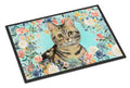 American Shorthair Brown Tabby Spring Flowers Doormat Indoor Outdoor 18H X 27W Front Door Mat Rugs for Entryway, Non Slip Washable