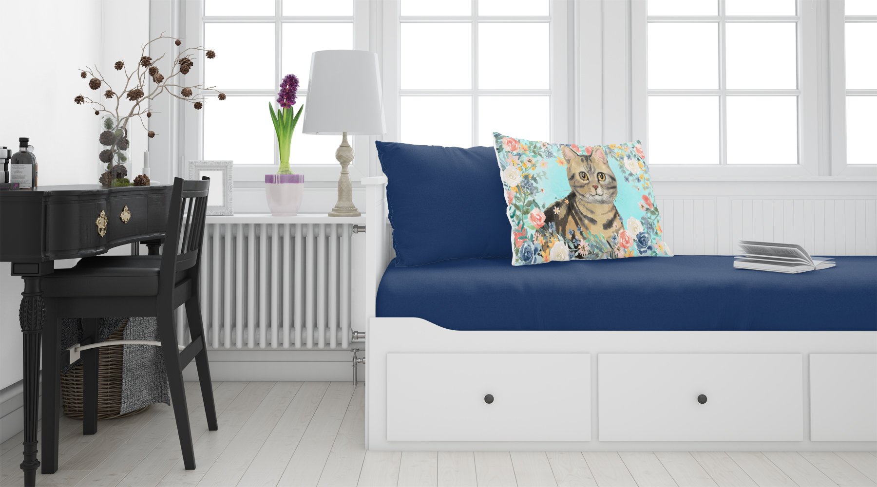 American Shorthair Brown Tabby Spring Flowers Standard Pillowcase Lightweight Super Soft Easy Care Decorative Artwork Pillowcase, Standard