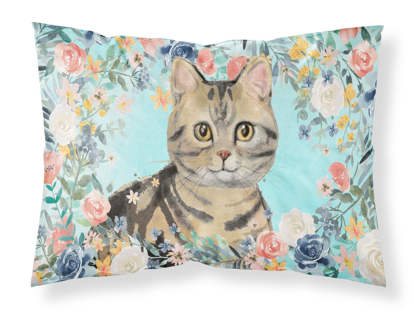 American Shorthair Brown Tabby Spring Flowers Standard Pillowcase Lightweight Super Soft Easy Care Decorative Artwork Pillowcase, Standard