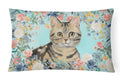 American Shorthair Brown Tabby Spring Flowers Decorative Throw Pillow 12x16 Indoor Outdoor Accent Cushion, Fabric Cover with Insert for Sofa, Bed, Porch & Living Room