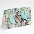American Shorthair Spring Flowers Greeting Cards Pack of 8 Blank Cards with Envelopes Whimsical A7 Size 5x7