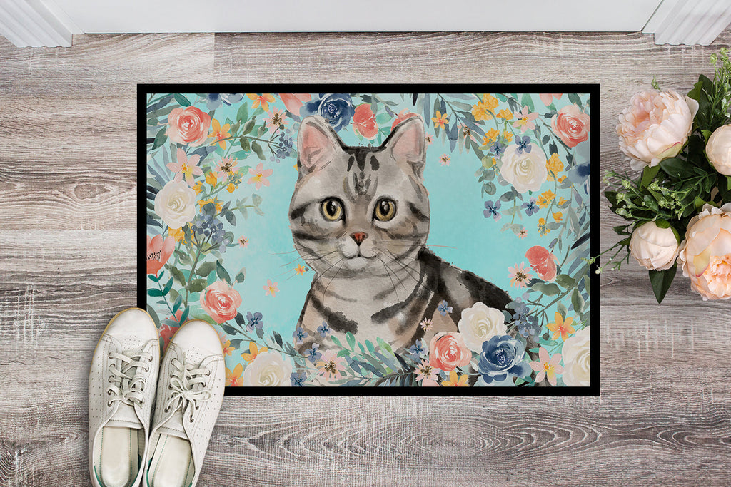 American Shorthair Spring Flowers Doormat Indoor Outdoor 24H X 36W Front Door Mat Rugs for Entryway, Non Slip Washable Low Pile,