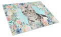 American Shorthair Spring Flowers Cutting Board Tempered Glass Kitchen Cutting Surface, Heat Resistant Chopping, Non-Slip Feet, Food Prep & Serving