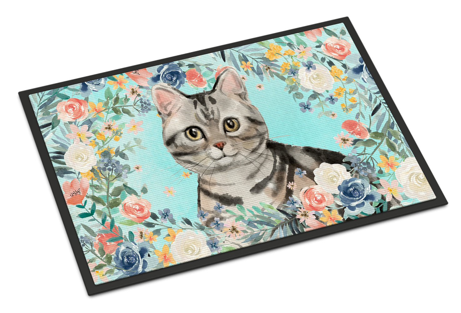 American Shorthair Spring Flowers Doormat Indoor Outdoor 18H X 27W Front Door Mat Rugs for Entryway, Non Slip Washable