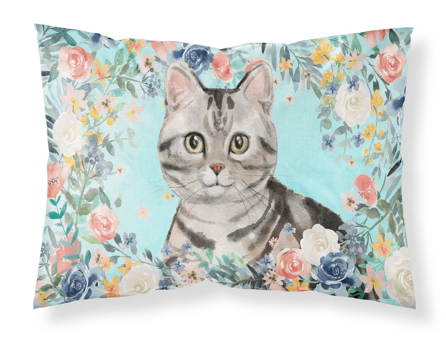 American Shorthair Spring Flowers Standard Pillowcase Lightweight Super Soft Easy Care Decorative Artwork Pillowcase, Standard