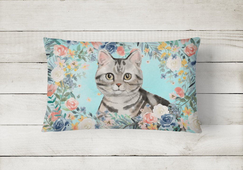 American Shorthair Spring Flowers Decorative Throw Pillow 12x16 Indoor Outdoor Accent Cushion, Fabric Cover with Insert for Sofa, Bed, Porch & Living Room