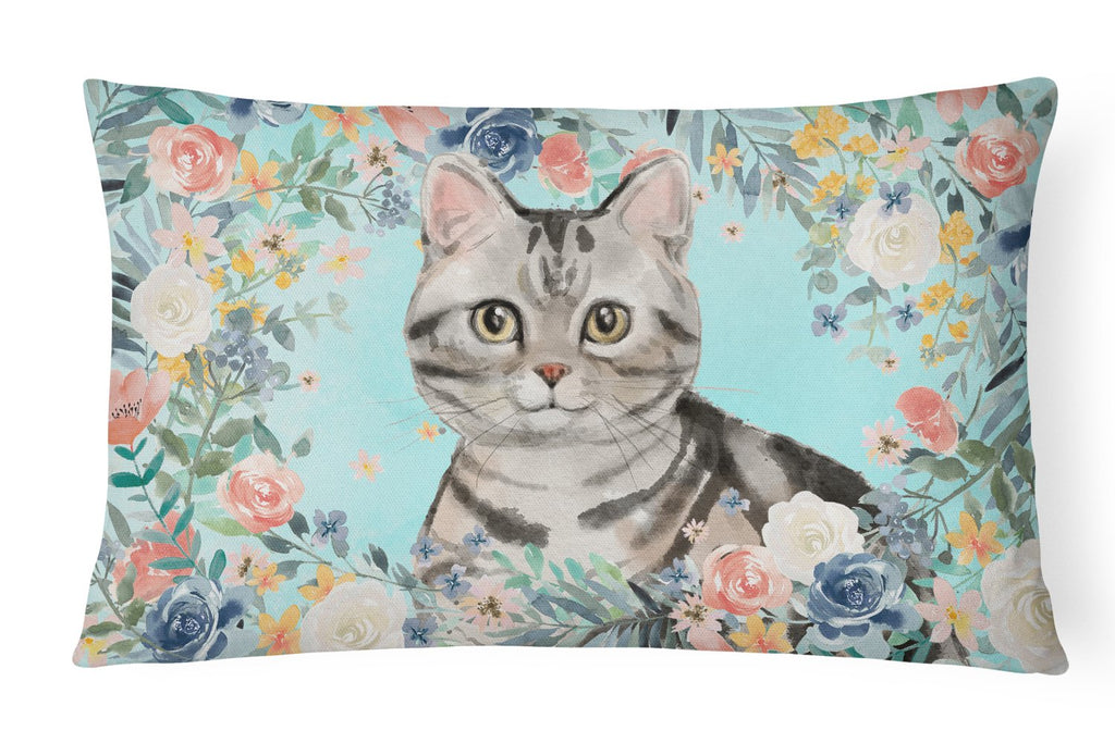 American Shorthair Spring Flowers Decorative Throw Pillow 12x16 Indoor Outdoor Accent Cushion, Fabric Cover with Insert for Sofa, Bed, Porch & Living Room