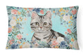 American Shorthair Spring Flowers Decorative Throw Pillow 12x16 Indoor Outdoor Accent Cushion, Fabric Cover with Insert for Sofa, Bed, Porch & Living Room